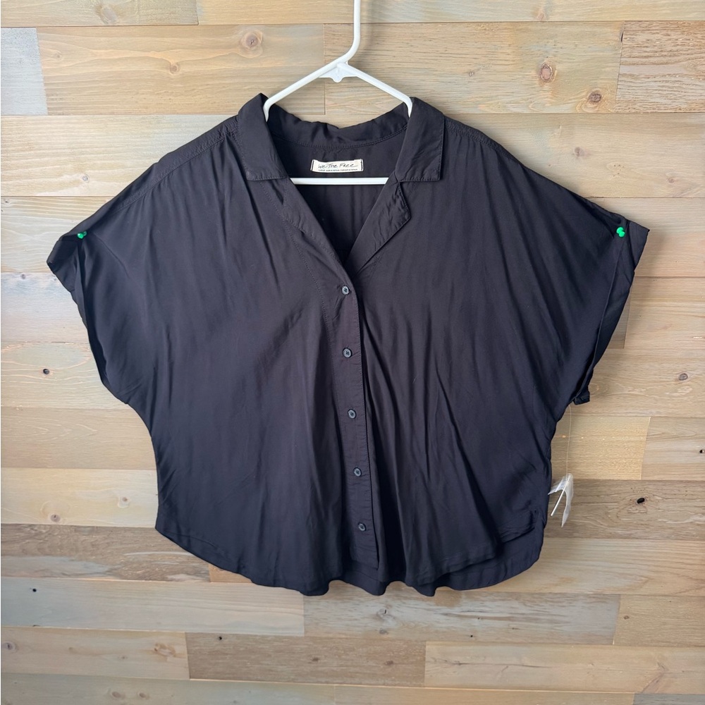 We The Free Black Dolman Sleeve Button Down Shirt
